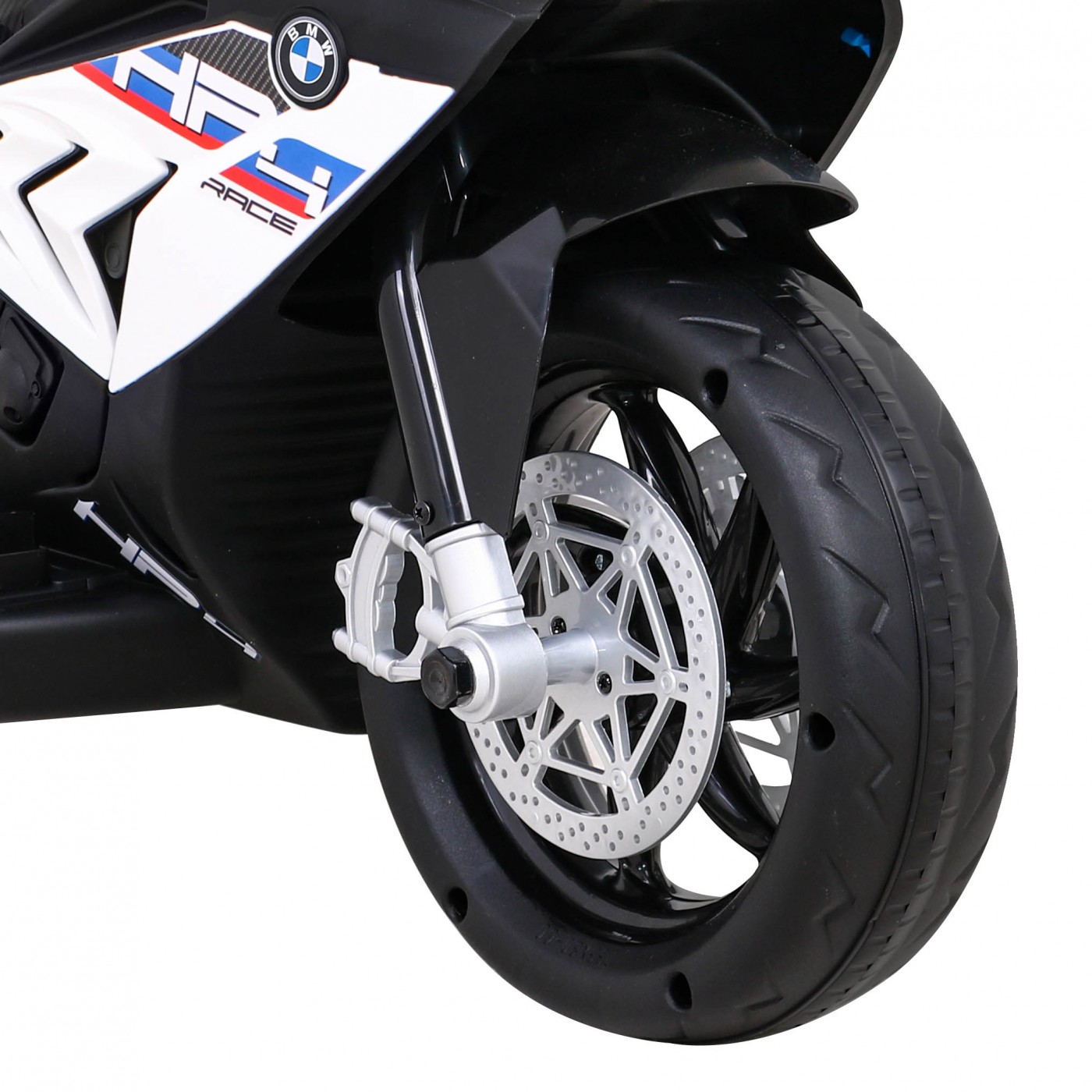 Dětský bateriový motor BMW HP4 bílý + 3 kola + LED + MP3 USB + eko-kůže