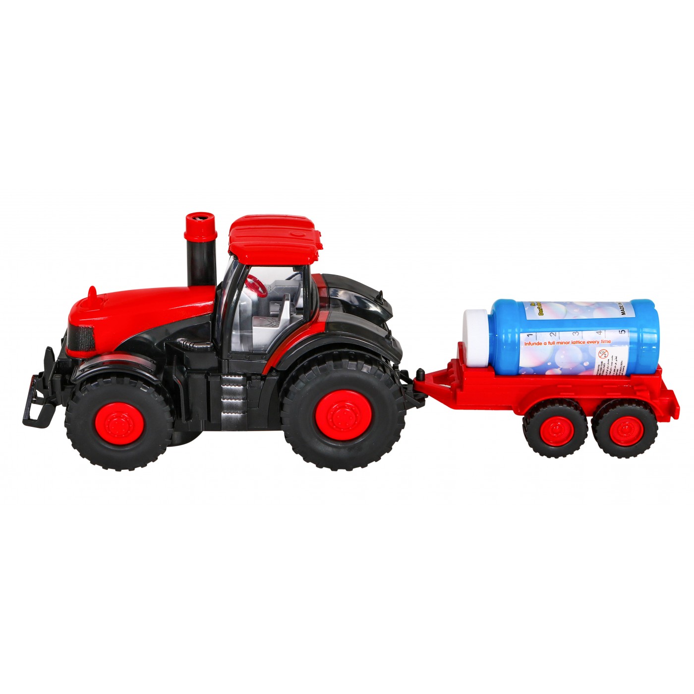 Interaktivní traktor na mýdlové bubliny bublinu pro děti 3+ Jezdecké vozidlo s přívěsem