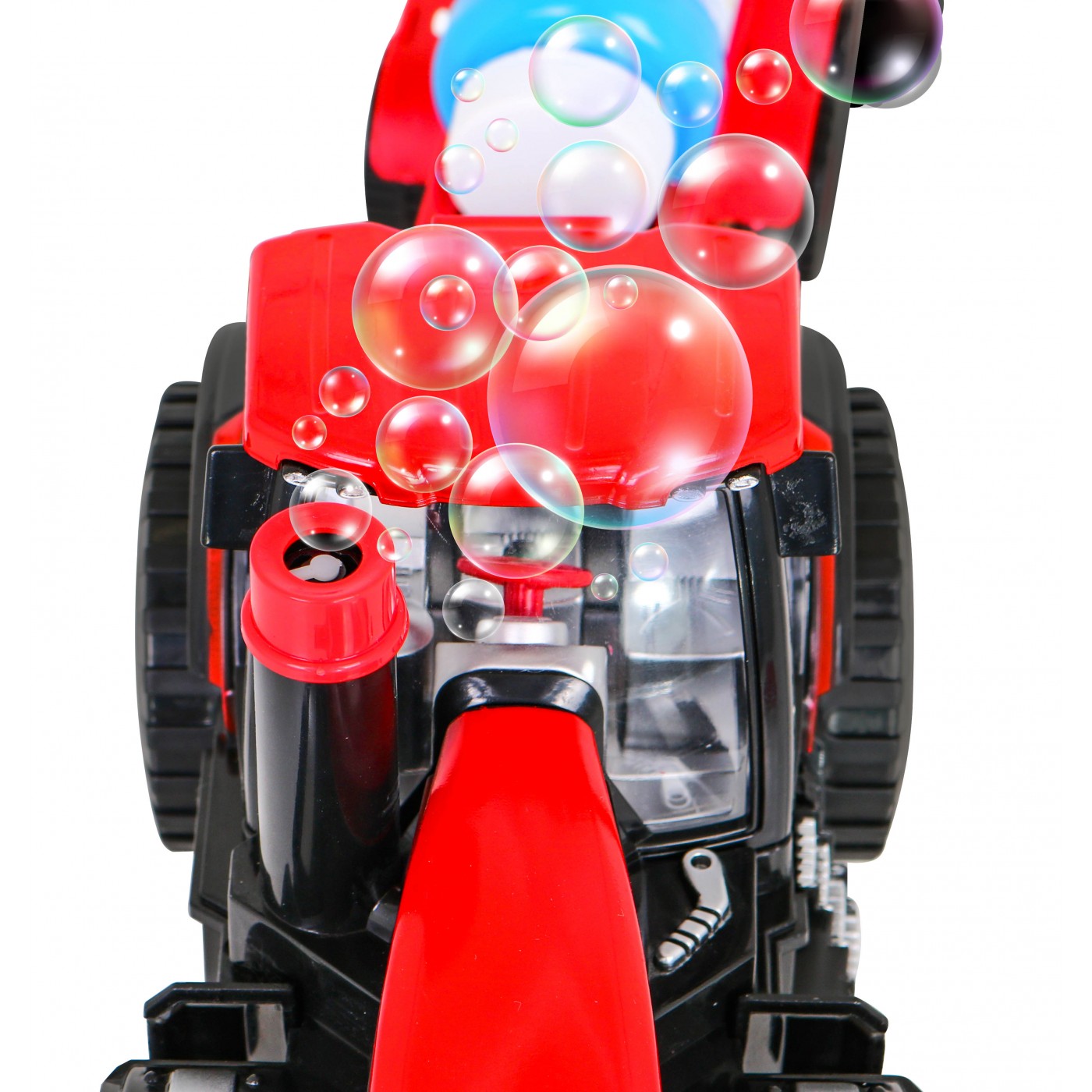 Interaktivní traktor na mýdlové bubliny bublinu pro děti 3+ Jezdecké vozidlo s přívěsem