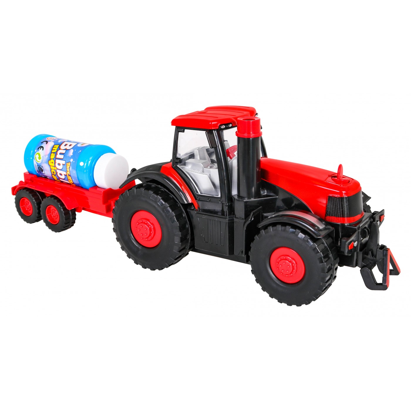 Interaktivní traktor na mýdlové bubliny bublinu pro děti 3+ Jezdecké vozidlo s přívěsem