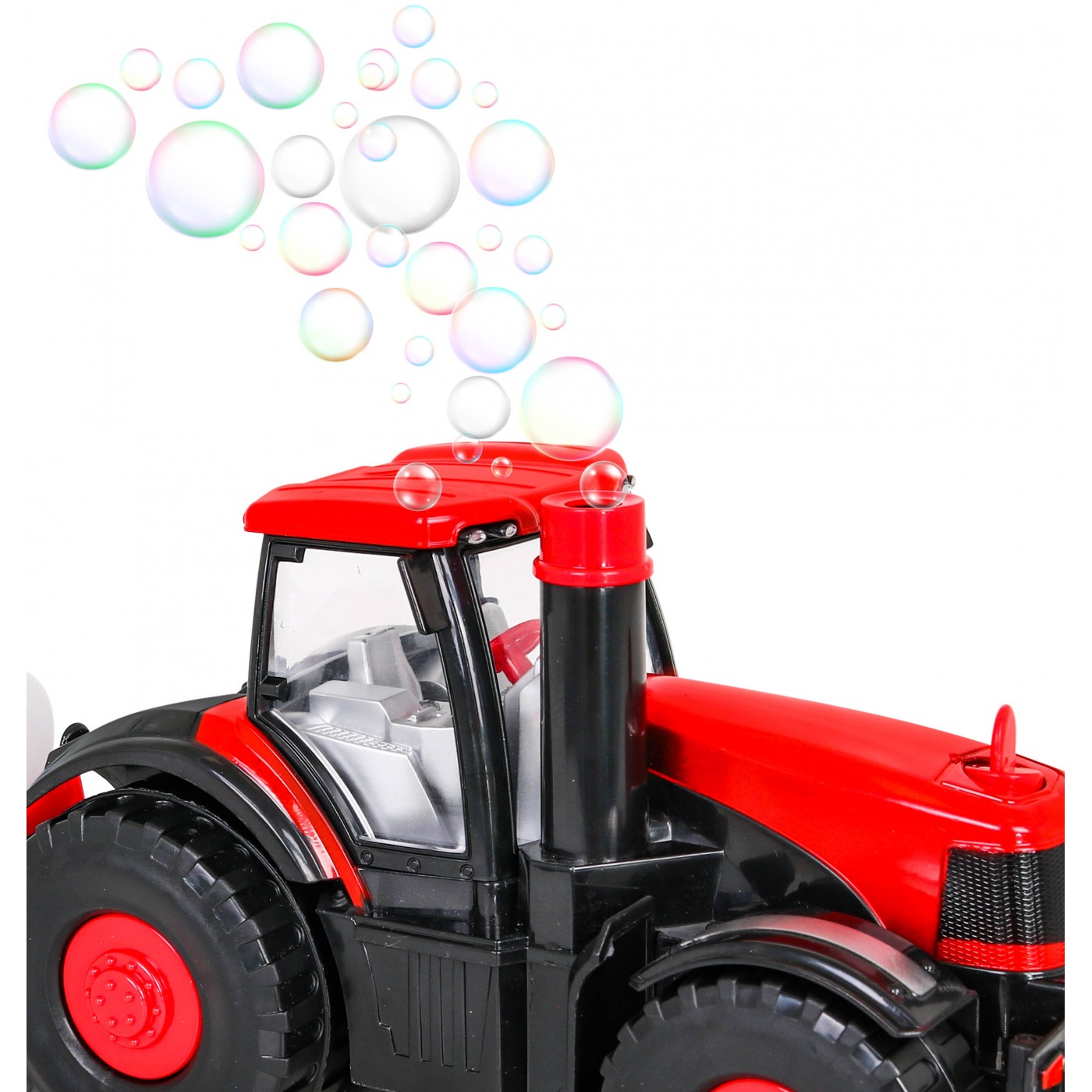 Interaktivní traktor na mýdlové bubliny bublinu pro děti 3+ Jezdecké vozidlo s přívěsem