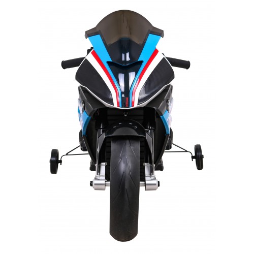 BMW HP4 dětský bateriový motor modrý + přídavná kola + pomalý start + EVA + MP3 LED