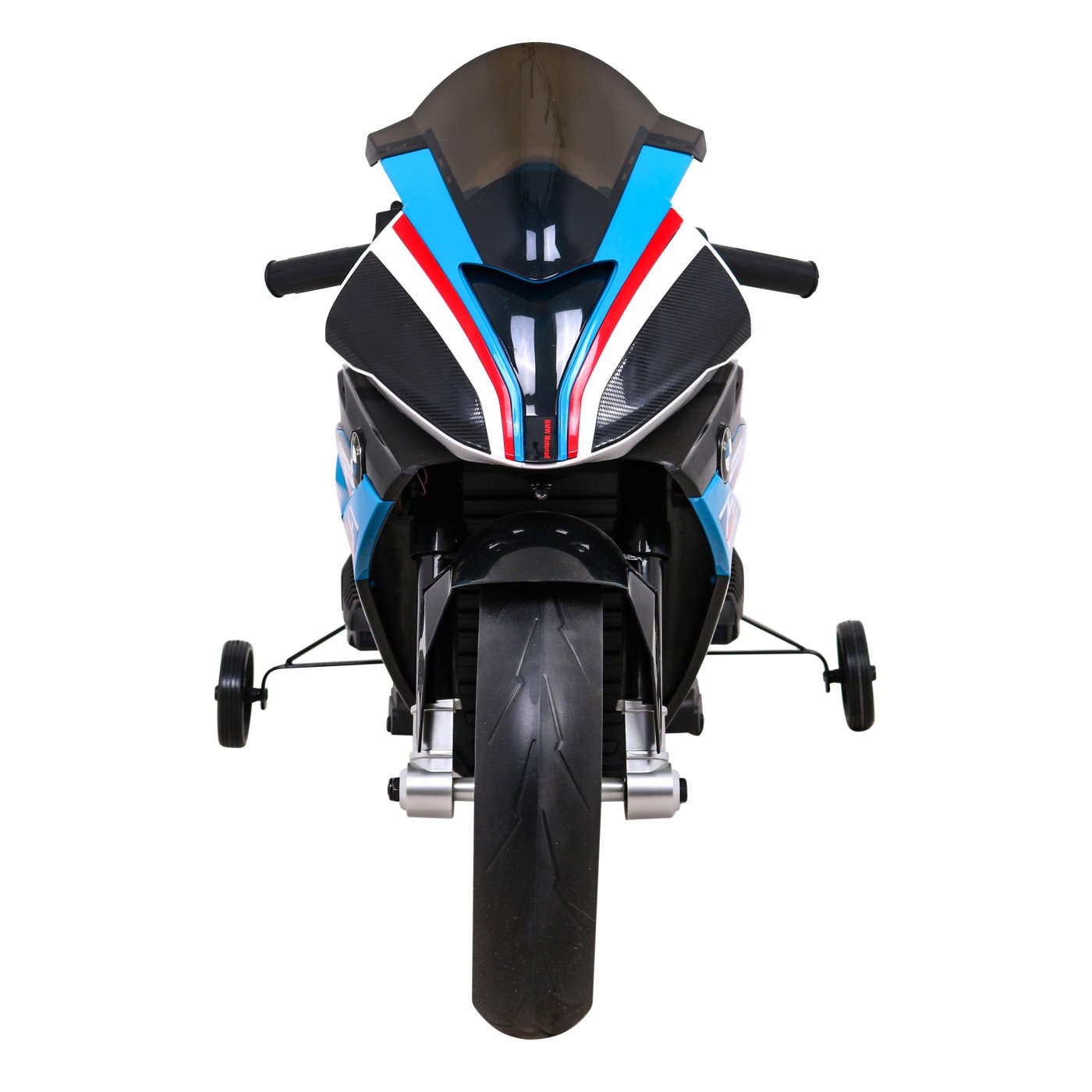 BMW HP4 dětský bateriový motor modrý + přídavná kola + pomalý start + EVA + MP3 LED
