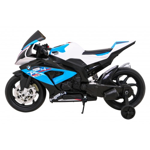 BMW HP4 dětský bateriový motor modrý + přídavná kola + pomalý start + EVA + MP3 LED