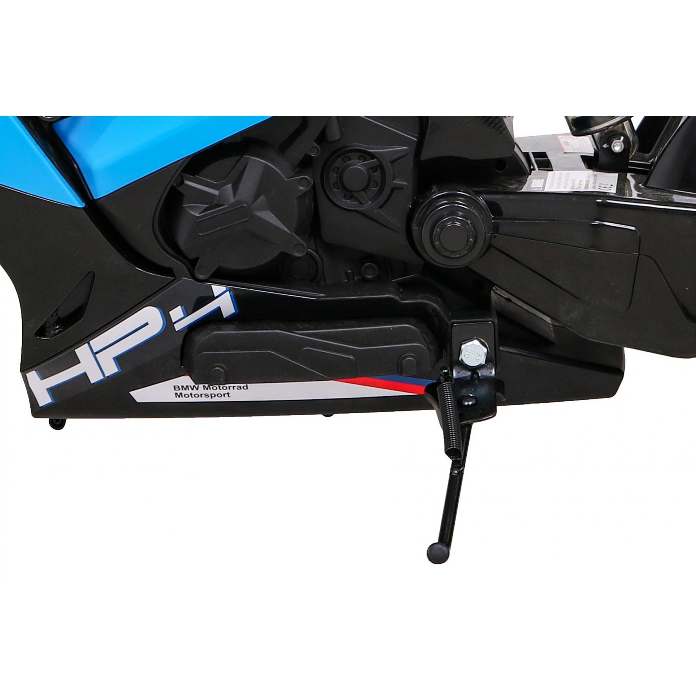 BMW HP4 dětský bateriový motor modrý + přídavná kola + pomalý start + EVA + MP3 LED