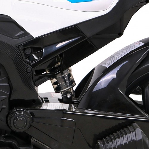 BMW HP4 dětský bateriový motor modrý + přídavná kola + pomalý start + EVA + MP3 LED