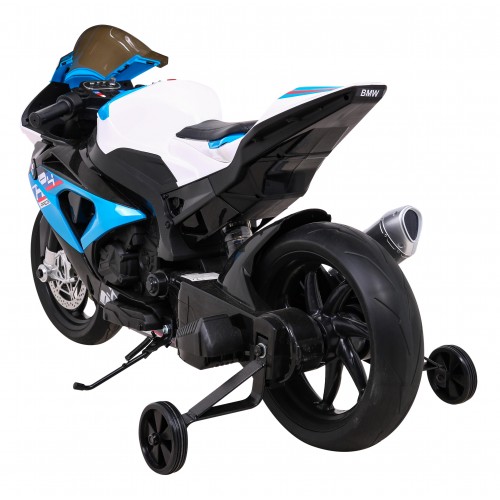 BMW HP4 dětský bateriový motor modrý + přídavná kola + pomalý start + EVA + MP3 LED