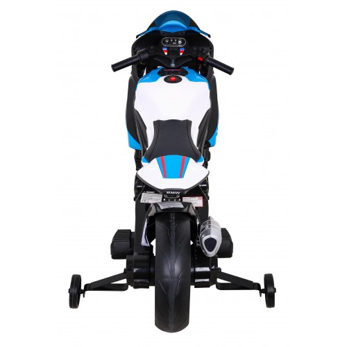 BMW HP4 dětský bateriový motor modrý + přídavná kola + pomalý start + EVA + MP3 LED