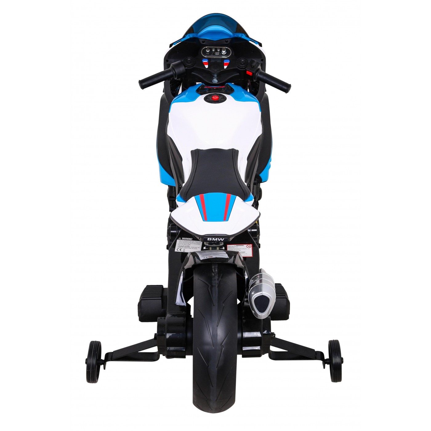 BMW HP4 dětský bateriový motor modrý + přídavná kola + pomalý start + EVA + MP3 LED