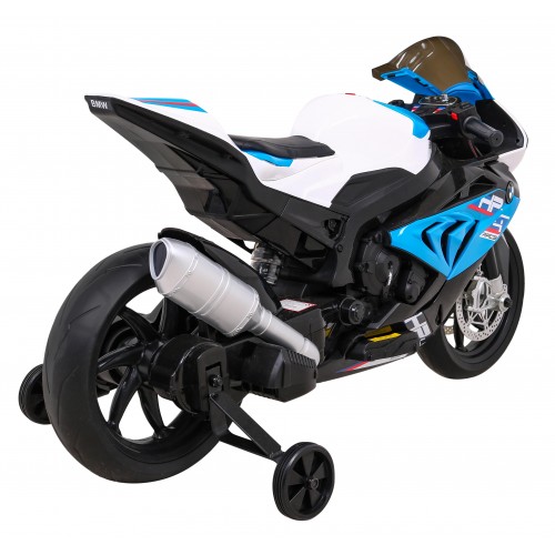 BMW HP4 dětský bateriový motor modrý + přídavná kola + pomalý start + EVA + MP3 LED