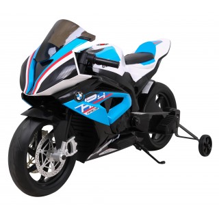 BMW HP4 dětský bateriový motor modrý + přídavná kola + pomalý start + EVA + MP3 LED