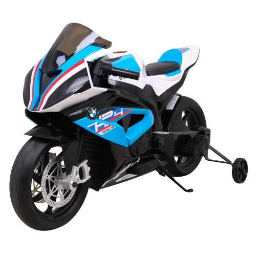 BMW HP4 dětský bateriový motor modrý + přídavná kola + pomalý start + EVA + MP3 LED