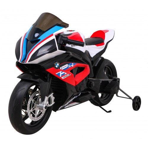 Dětský bateriový motor BMW HP4 červený + přídavná kola + pomalý start + EVA + MP3 LED