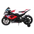 Dětský bateriový motor BMW HP4 červený + přídavná kola + pomalý start + EVA + MP3 LED
