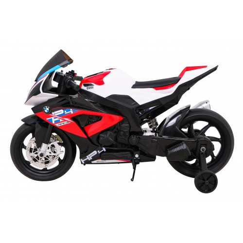 Dětský bateriový motor BMW HP4 červený + přídavná kola + pomalý start + EVA + MP3 LED