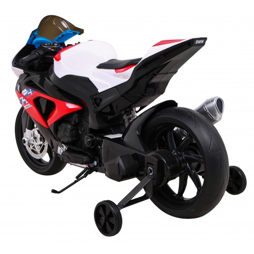 Dětský bateriový motor BMW HP4 červený + přídavná kola + pomalý start + EVA + MP3 LED