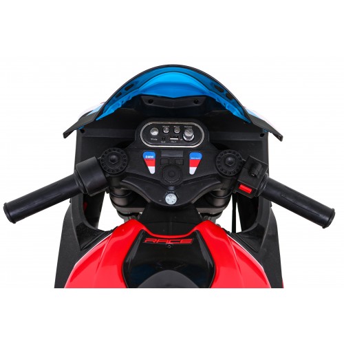 Dětský bateriový motor BMW HP4 červený + přídavná kola + pomalý start + EVA + MP3 LED