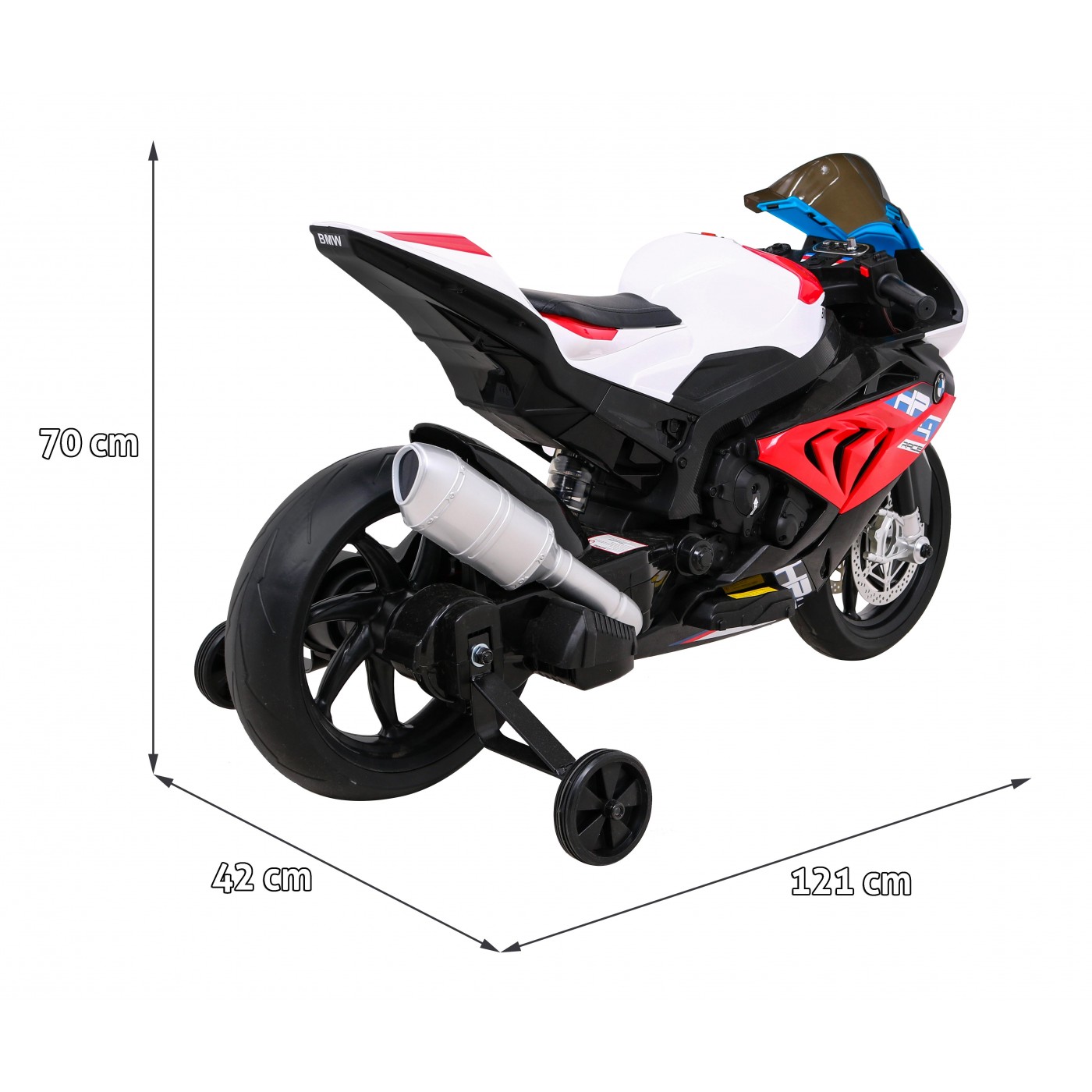 Dětský bateriový motor BMW HP4 červený + přídavná kola + pomalý start + EVA + MP3 LED