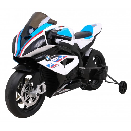 Dětský bateriový motor BMW HP4 bílá + přídavná kola + pomalý start + EVA + MP3 LED