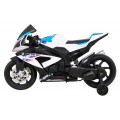 Dětský bateriový motor BMW HP4 bílá + přídavná kola + pomalý start + EVA + MP3 LED