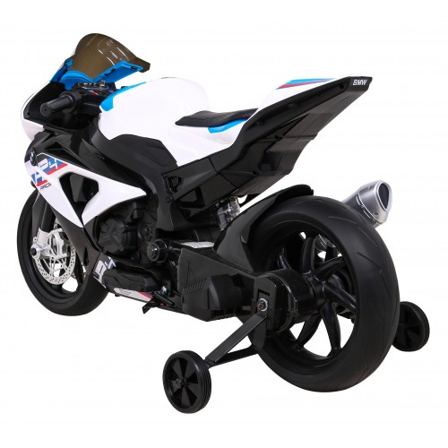 Dětský bateriový motor BMW HP4 bílá + přídavná kola + pomalý start + EVA + MP3 LED