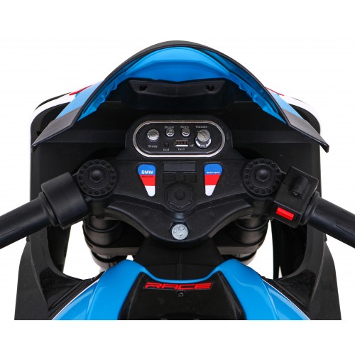 Dětský bateriový motor BMW HP4 bílá + přídavná kola + pomalý start + EVA + MP3 LED
