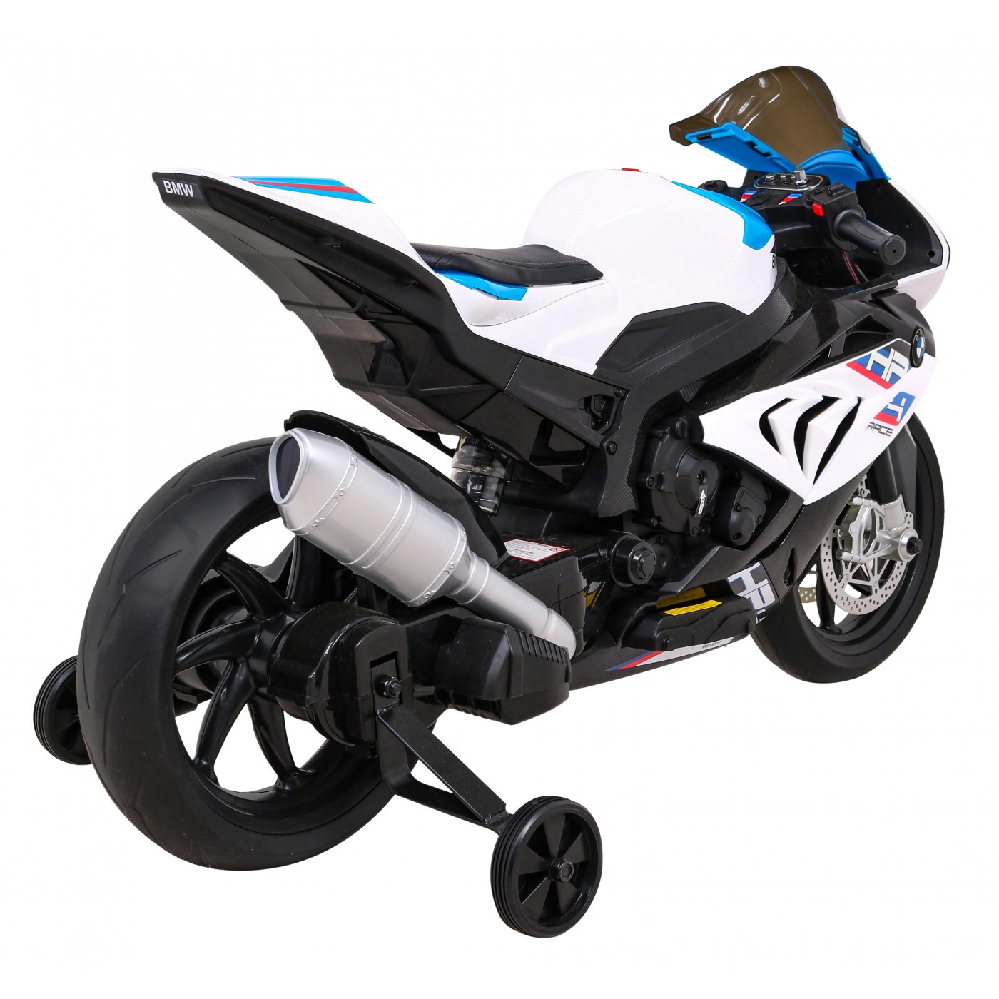 Dětský bateriový motor BMW HP4 bílá + přídavná kola + pomalý start + EVA + MP3 LED