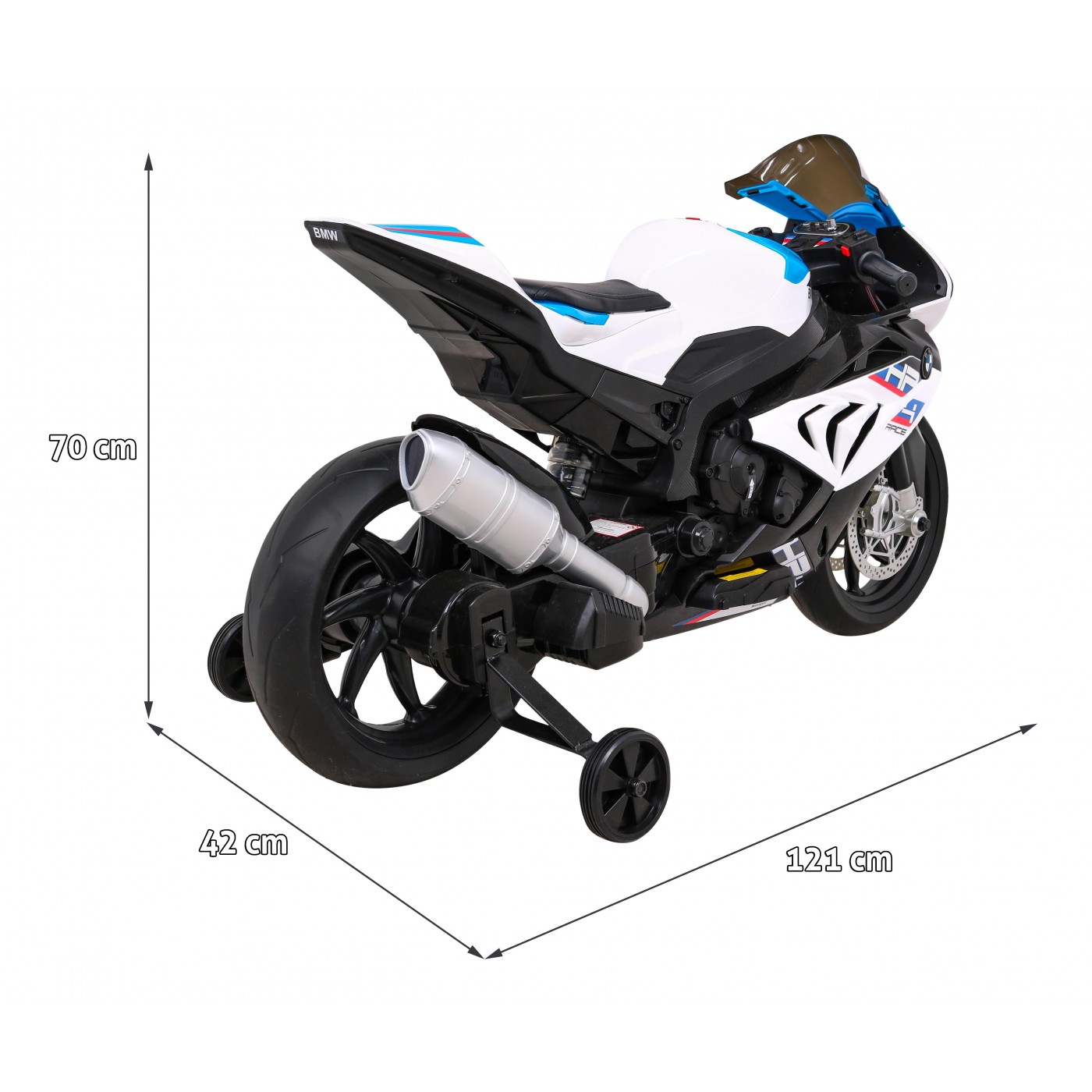 Dětský bateriový motor BMW HP4 bílá + přídavná kola + pomalý start + EVA + MP3 LED