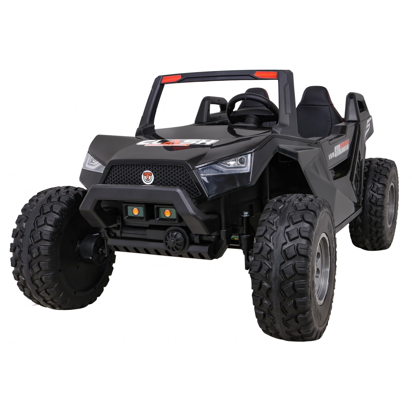 2 dětské baterie Buggy Clash černý + dálkové ovládání + 4x4 + nastavení sedadla + MP3 rádio + LED