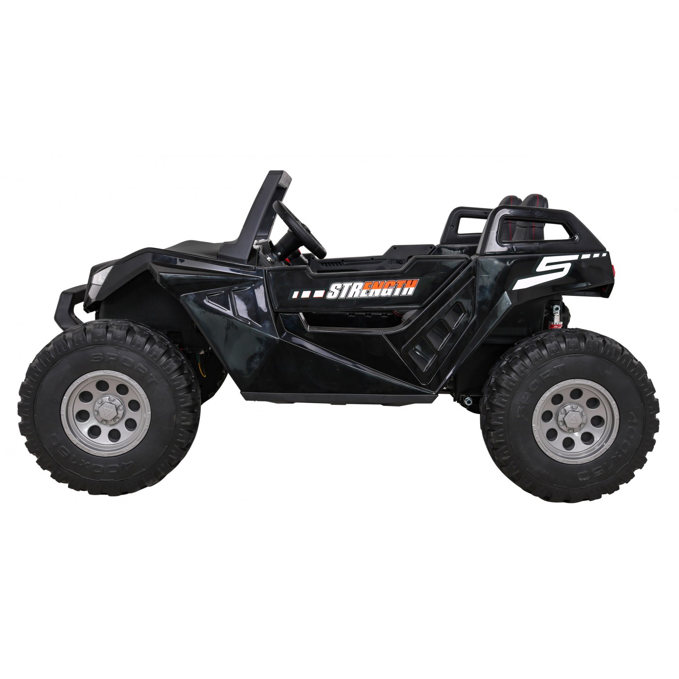 2 dětské baterie Buggy Clash černý + dálkové ovládání + 4x4 + nastavení sedadla + MP3 rádio + LED