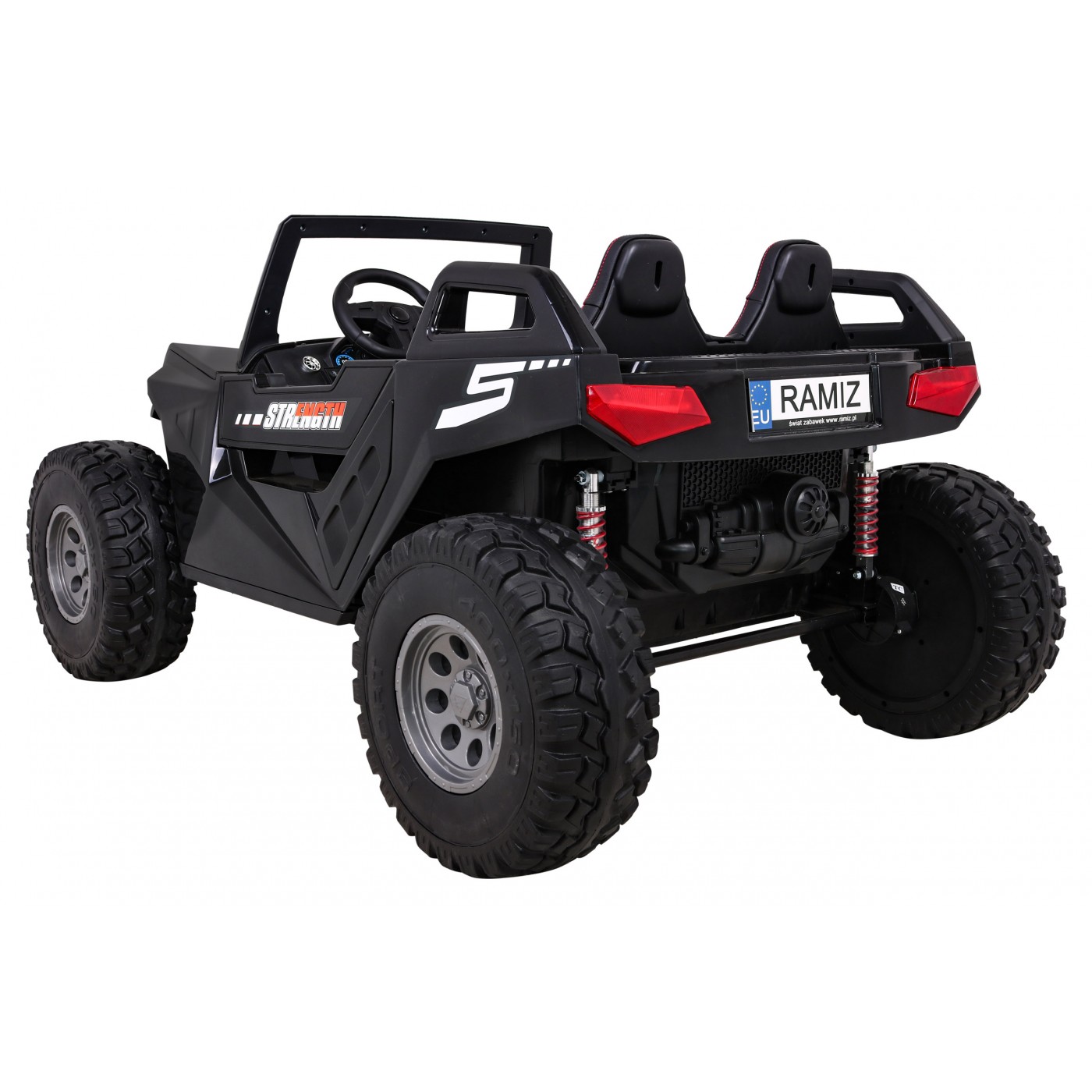 2 dětské baterie Buggy Clash černý + dálkové ovládání + 4x4 + nastavení sedadla + MP3 rádio + LED