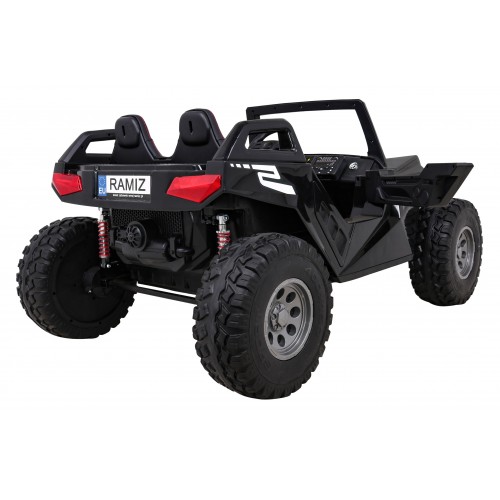 2 dětské baterie Buggy Clash černý + dálkové ovládání + 4x4 + nastavení sedadla + MP3 rádio + LED