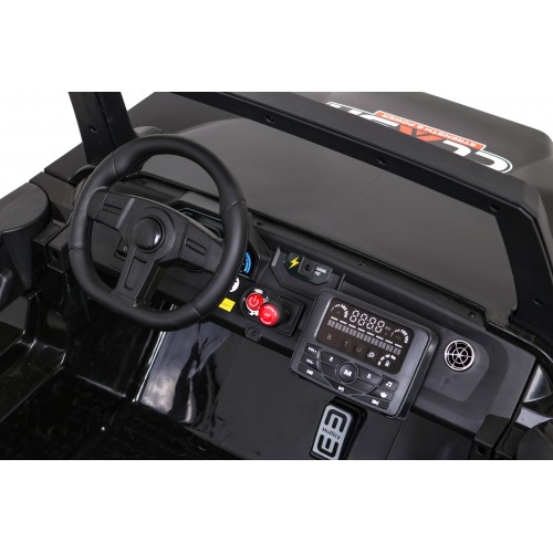 2 dětské baterie Buggy Clash černý + dálkové ovládání + 4x4 + nastavení sedadla + MP3 rádio + LED