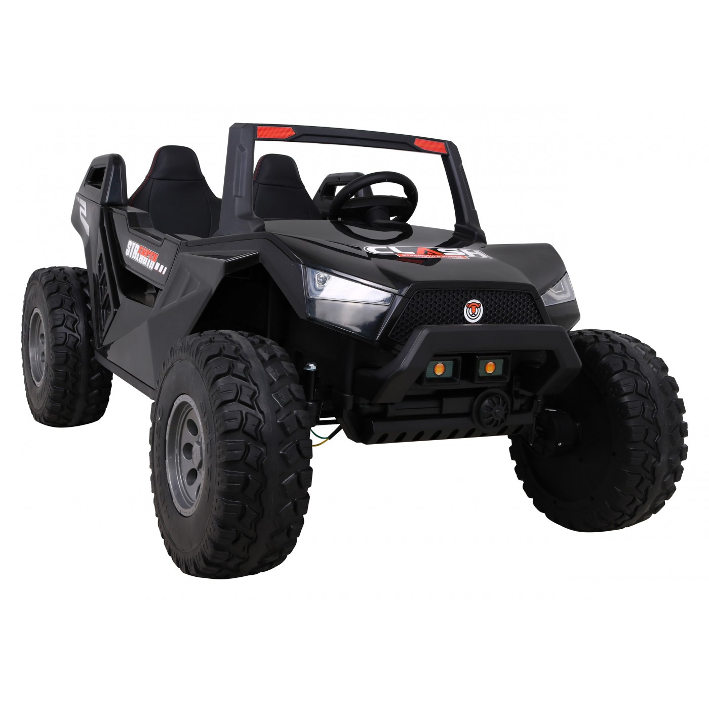 2 dětské baterie Buggy Clash černý + dálkové ovládání + 4x4 + nastavení sedadla + MP3 rádio + LED