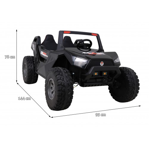 2 dětské baterie Buggy Clash černý + dálkové ovládání + 4x4 + nastavení sedadla + MP3 rádio + LED