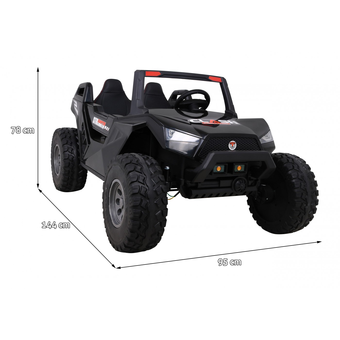 2 dětské baterie Buggy Clash černý + dálkové ovládání + 4x4 + nastavení sedadla + MP3 rádio + LED