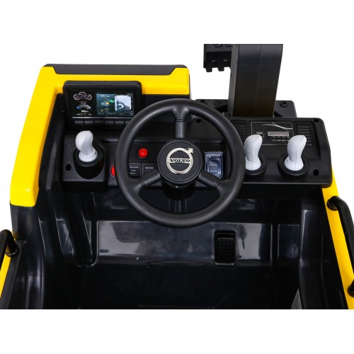 Akumulátorové rýpadlo Volvo žlutá + pohyblivé lízátko + 2 bazény + 150 pil + dálkové ovládání + MP3 rádio + LED