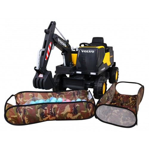 Akumulátorové rýpadlo Volvo žlutá + pohyblivé lízátko + 2 bazény + 150 pil + dálkové ovládání + MP3 rádio + LED