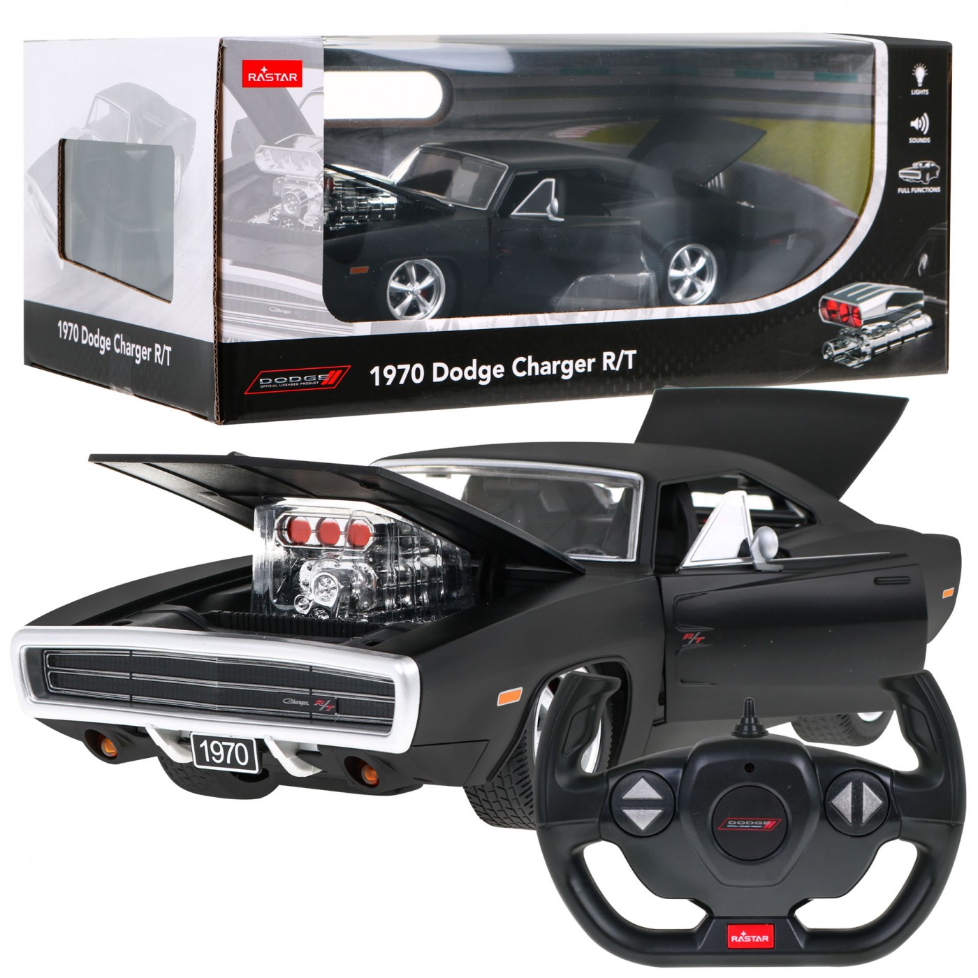 1970 Dodge Charger RT černý RASTAR model 1:16 Dálkově ovládaný Auto + Dálkový