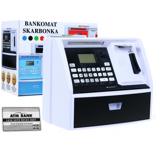 Bankomat s kartou pokladnička Piggy Bank pro děti 3+ černé interaktivní funkce + režim šetření