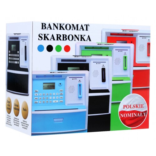 Bankomat s kartou pokladnička Piggy Bank pro děti 3+ černé interaktivní funkce + režim šetření