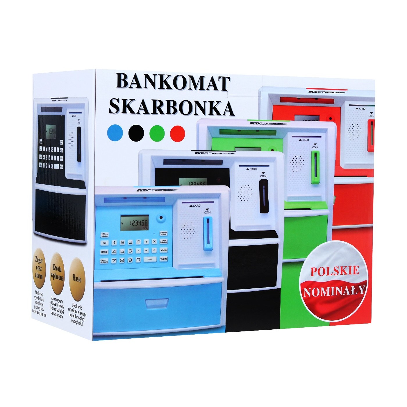 Bankomat s kartou pokladnička Piggy Bank pro děti 3+ černé interaktivní funkce + režim šetření