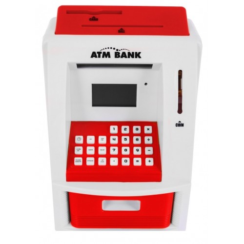 Bankomat pokladnička pro děti 3+ červené interaktivní funkce + Karta do bankomatu