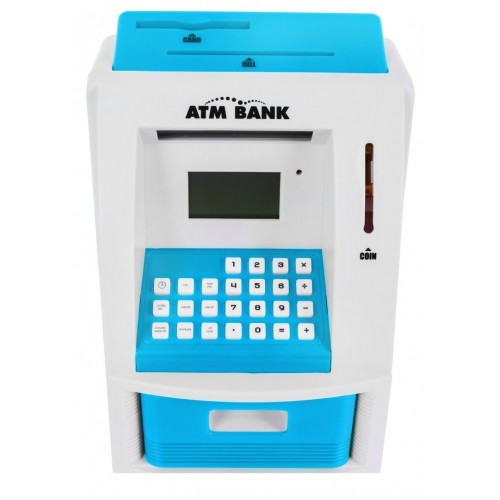 Bankomat pokladnička pro děti 3+ modré interaktivní funkce + Karta do bankomatu
