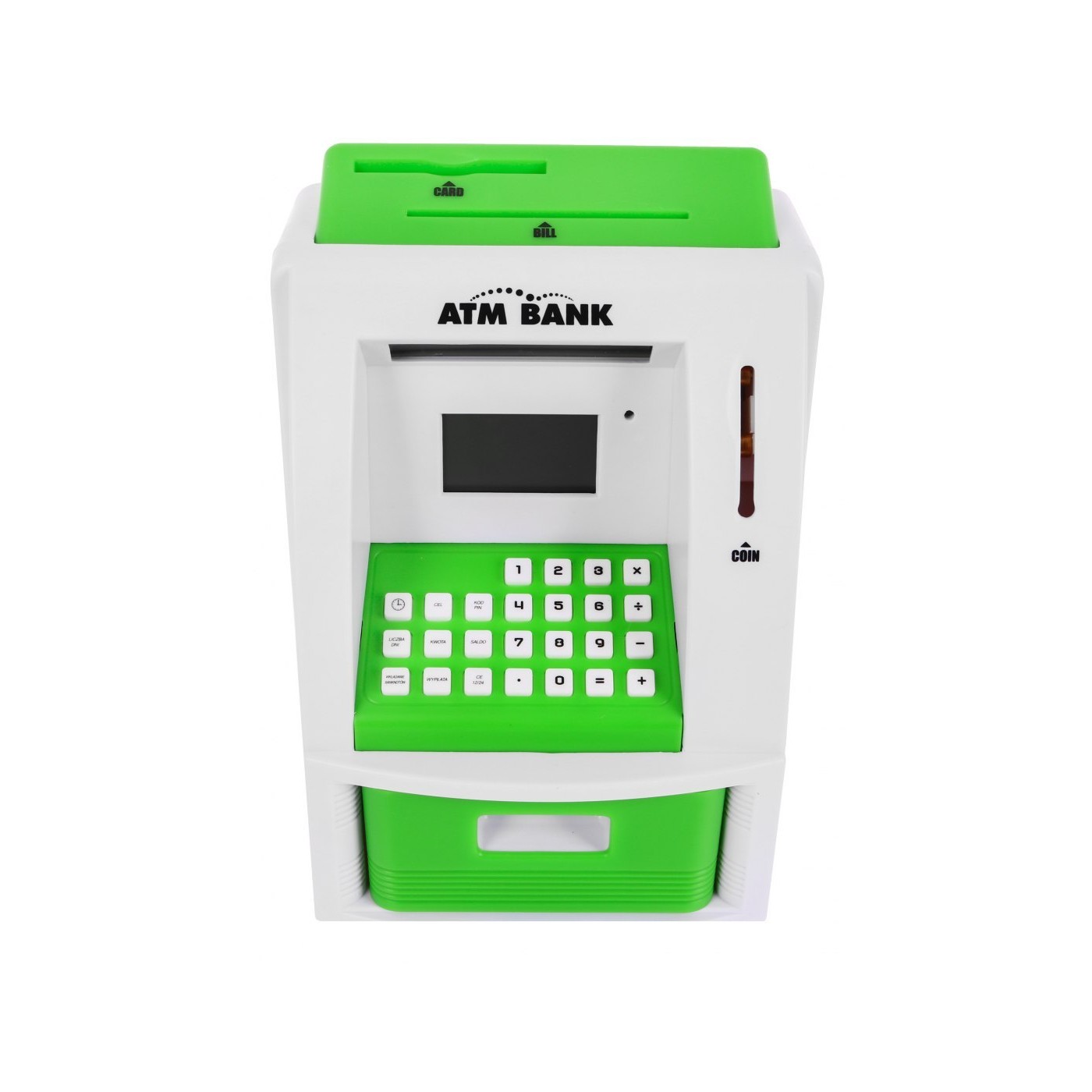 Bankomat pokladnička pro děti 3+ zelené interaktivní funkce + Karta do bankomatu