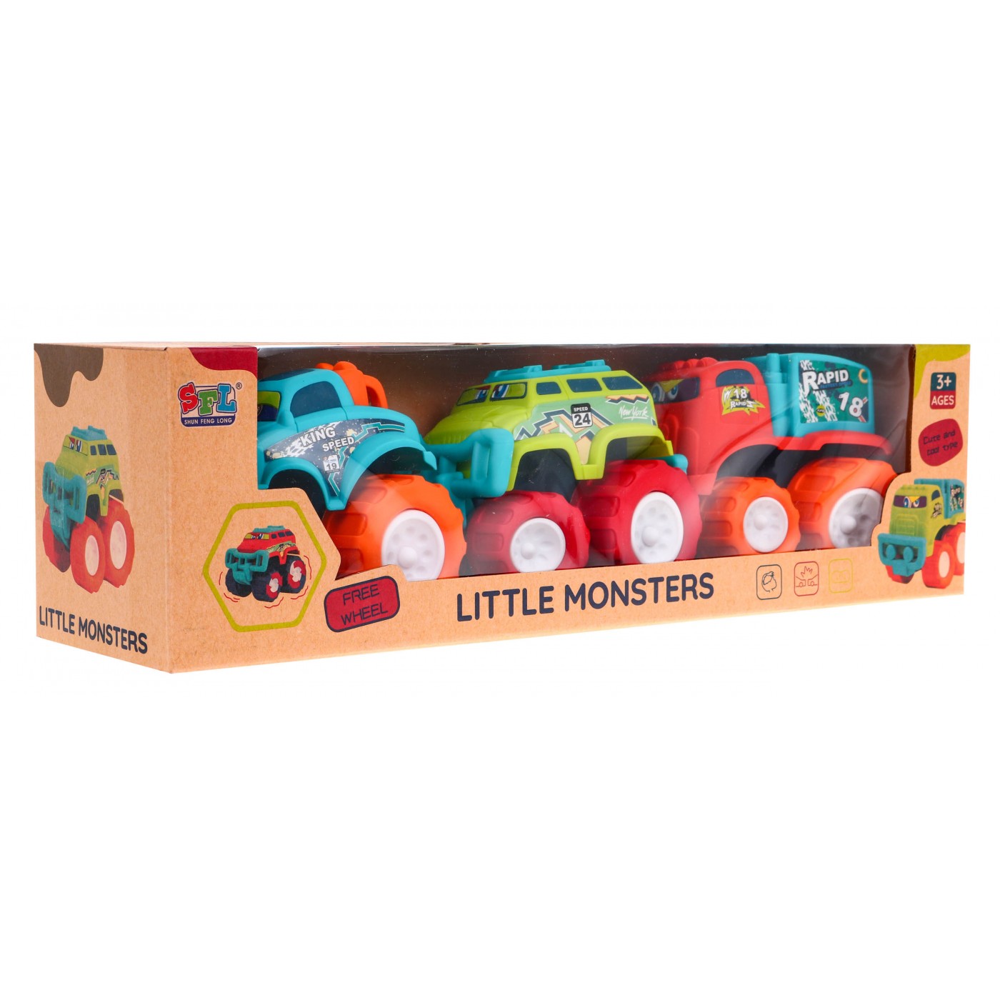 Sada 3 terénních aut Little Monster pro děti 3+ na baterie + velká kola