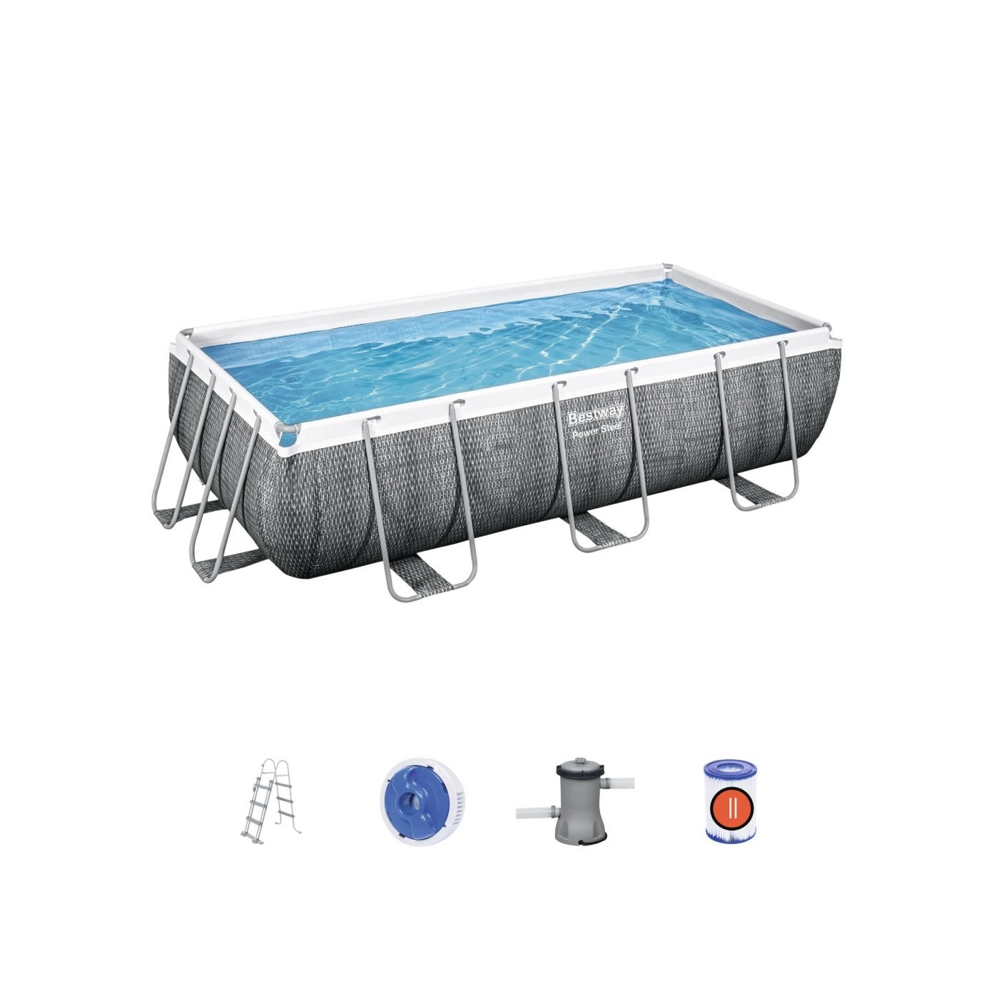 rámový bazén Power Steel 404x201x100 Imitace Ratan 13x6FT BESTWAY 6v1 + Pumpa + Žebřík
