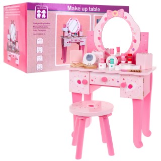 Dřevěný toaletní stolek s taburetem pro dívky Domácí kosmetický salon Make-up + Doplňky