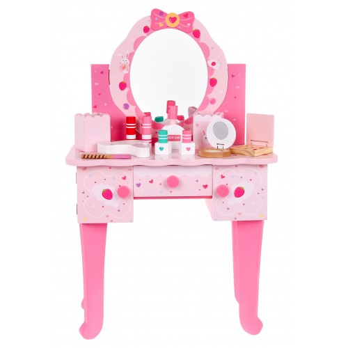 Dřevěný toaletní stolek s taburetem pro dívky Domácí kosmetický salon Make-up + Doplňky