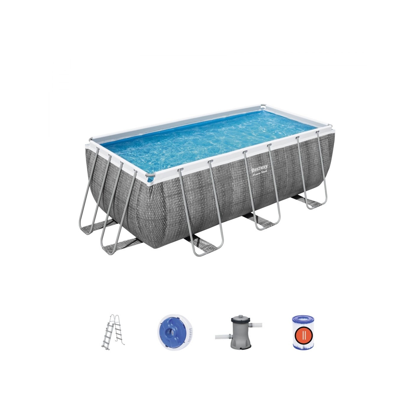 Power Ocelový rám bazén 412x201x122 Imitace Ratan 13x6FT BESTWAY 6V1